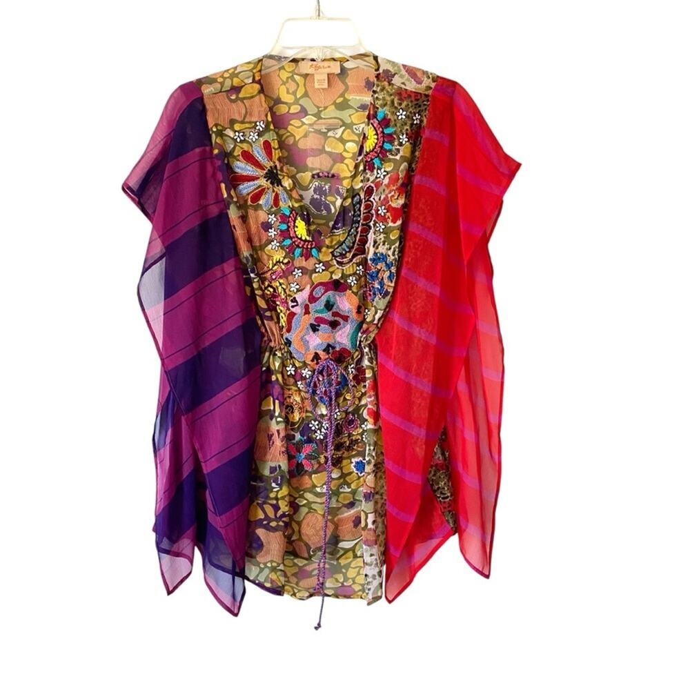 Sundance Krya NWTs Embroidered Beaded Drawstring Cover Up Tunic size medium